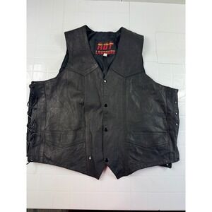 Hot Leathers Mens Black Leather Biker Vest XL Lace Up Sides Motorcycle Club
